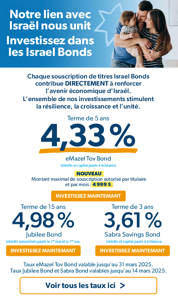 Israel Bonds taux du 1 au 14 mars 2025