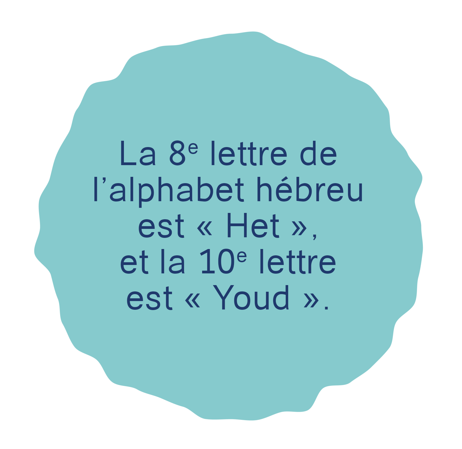 La 8e lettre de l’alphabet hébreu est « Het », et la 10e lettre est « Youd ».